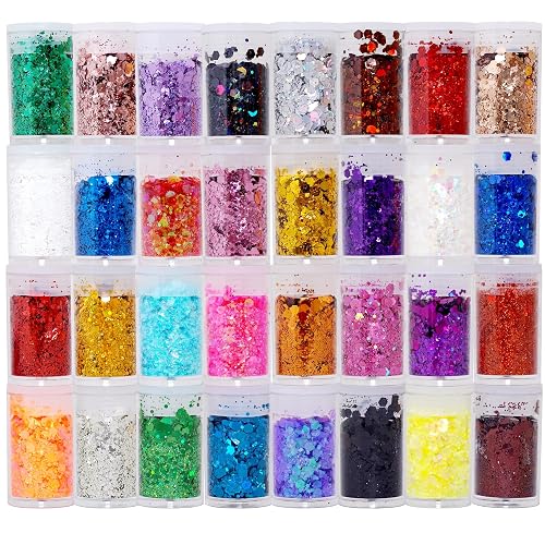 32 Pack Chunky Mix Holographic Glitter - Face Glitter, Nail Glitter, Chunky Fine Glitter, Craft Glitter for Crafts, Makeup & Body, Festival Chunky Beauty & Personal Care SoJourner Bags