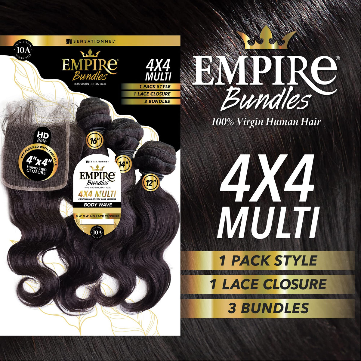 Sensationnel Empire Bundles Multi-Body Wave,12 14 16 Inch, NATURAL/BLACK