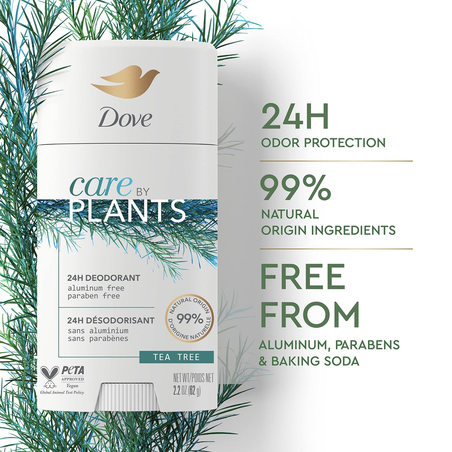 Dove Care by Plants Deodorant Stick for long-lasting deodorant protection Tea Tree aluminum free deodorant 2.6 oz 3 Count Beauty and Personal Care Dove