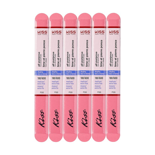 Kiss File All Purpose & Smoother 180 Medium / 600 Extra Fine F100N - Pack of 6 Files & Smooths Natural and Artificial Nails Beauty & Personal Care Kiss