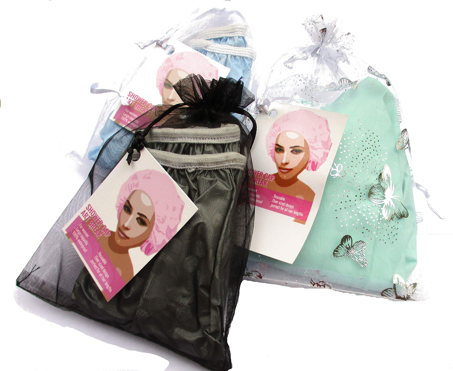 Black shower cap, Dark Charcoal Shower Cap for Men or Women for Regular hair or all Hair Lengths Vinyl Material Soft Elastic Band Durable Beauty and Personal Care Art Break