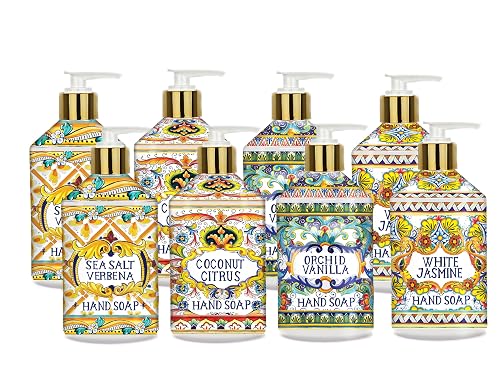 Villa Flora Hand Soap Set, 8 x 21.5oz bottles - Sea Salt Verbena, Coconut Citrus, Orchid Vanilla, and White Jasmine. Home and Body Company Beauty & Personal Care Home & Body Company