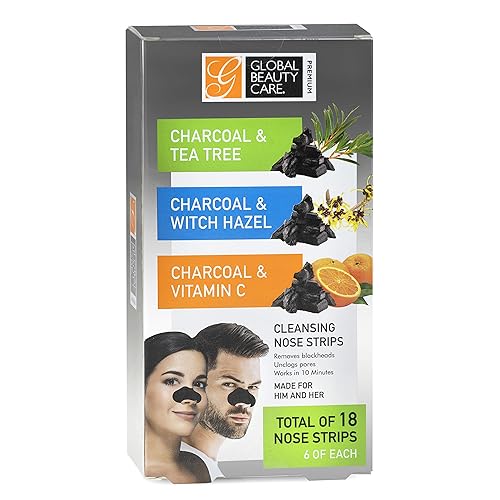 Global Beauty Care Premium 18 Nose Cleansing Strips VARIETY PACK Charcoal with Tea Tree, Witch Hazel, & Vitamin C For Blackheads Removal Strips - 18 Beauty & Personal Care Global Beauty Care