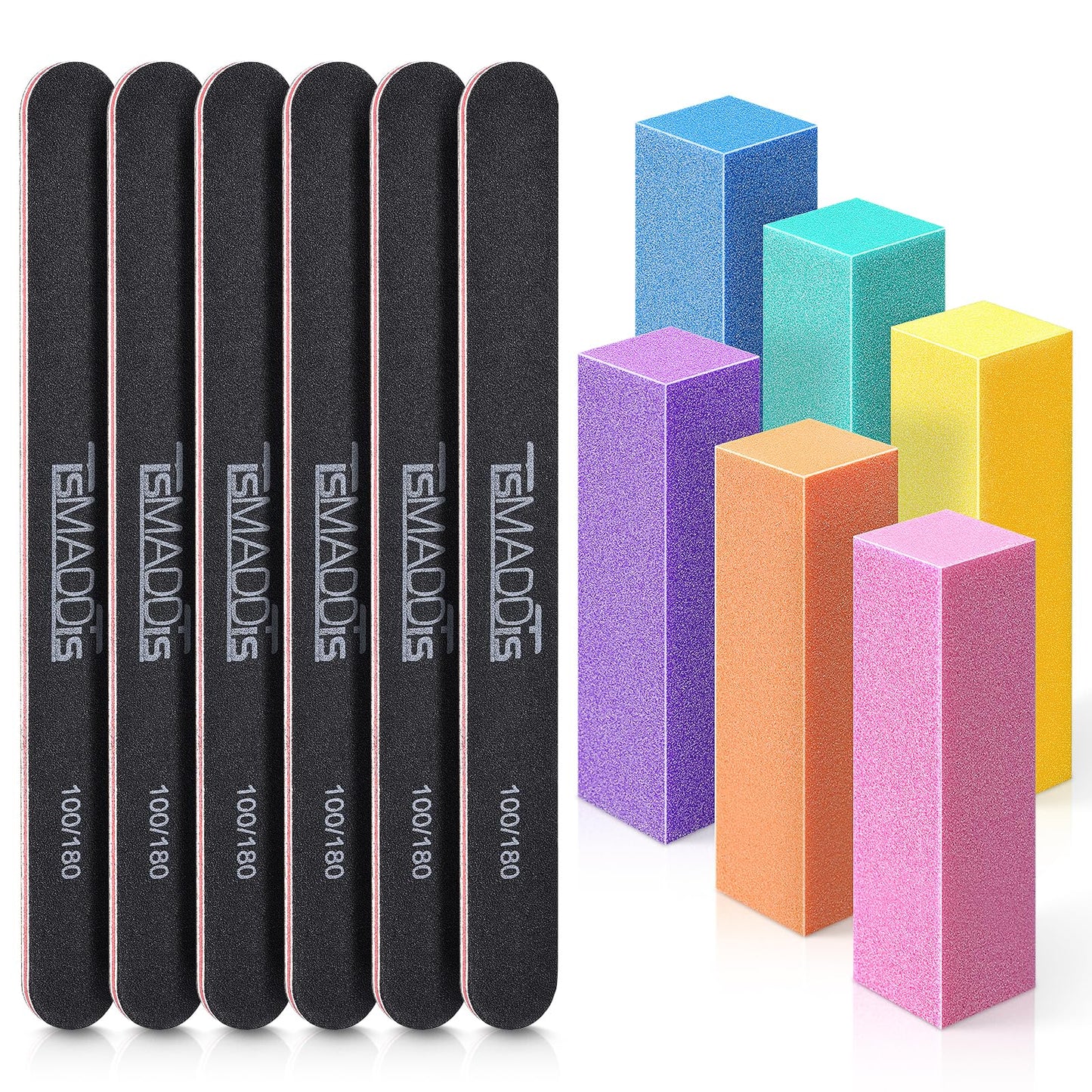 TsMADDTs Nail Files and Buffers, Professional Manicure Tools Kit Rectangular Art Care Buffer Block Tools 100 180 Grit 12PCS(Black) Beauty & Personal Care TsMADDTs