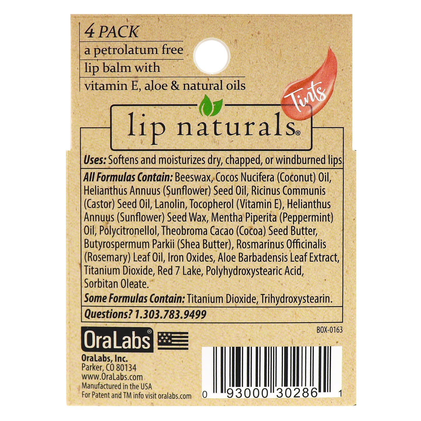 Lip Naturals Tinted Lip Balm 4 Pack of Assorted Colors with Beeswax, Coconut Oil, Vitamin E, and Aloe - Moisturizing Lip Care with a Smooth Mint Beauty and Personal Care LIP NATURALS