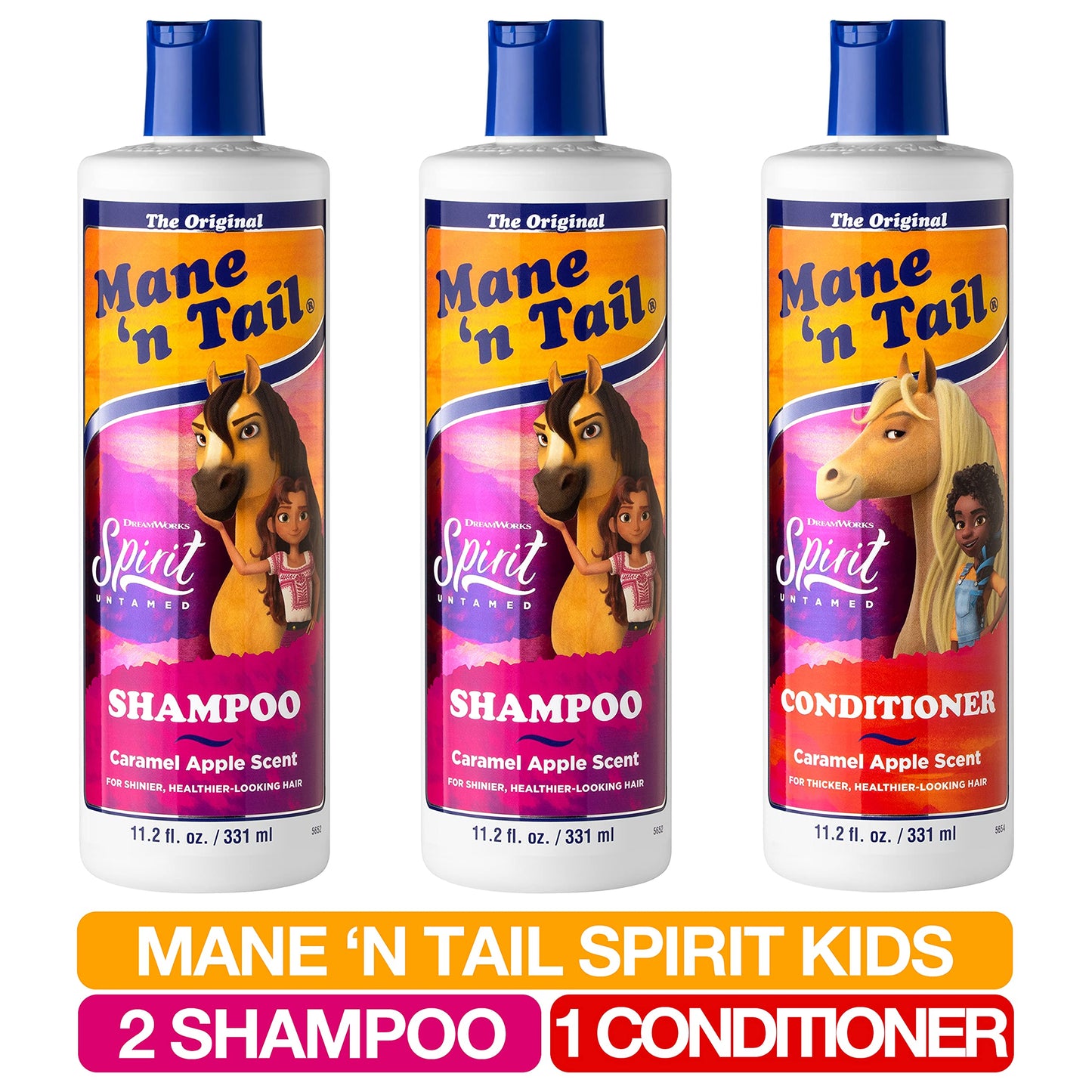 Mane 'n Tail Spirit Untamed Shampoo (2-Pack) & Conditioner (1-Pack) - Caramel Apple Scented, Gentle Coconut Oil Formula for Soft, Silky Hair (11.02 oz Beauty & Personal Care Mane 'n Tail