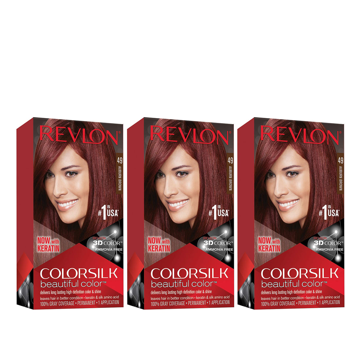 Revlon Permanent Hair Color, Permanent Hair Dye, Colorsilk with 100% Gray Coverage, Ammonia-Free, Keratin and Amino Acids, 49 Auburn Brown, 4.4 Oz Beauty & Personal Care REVLON