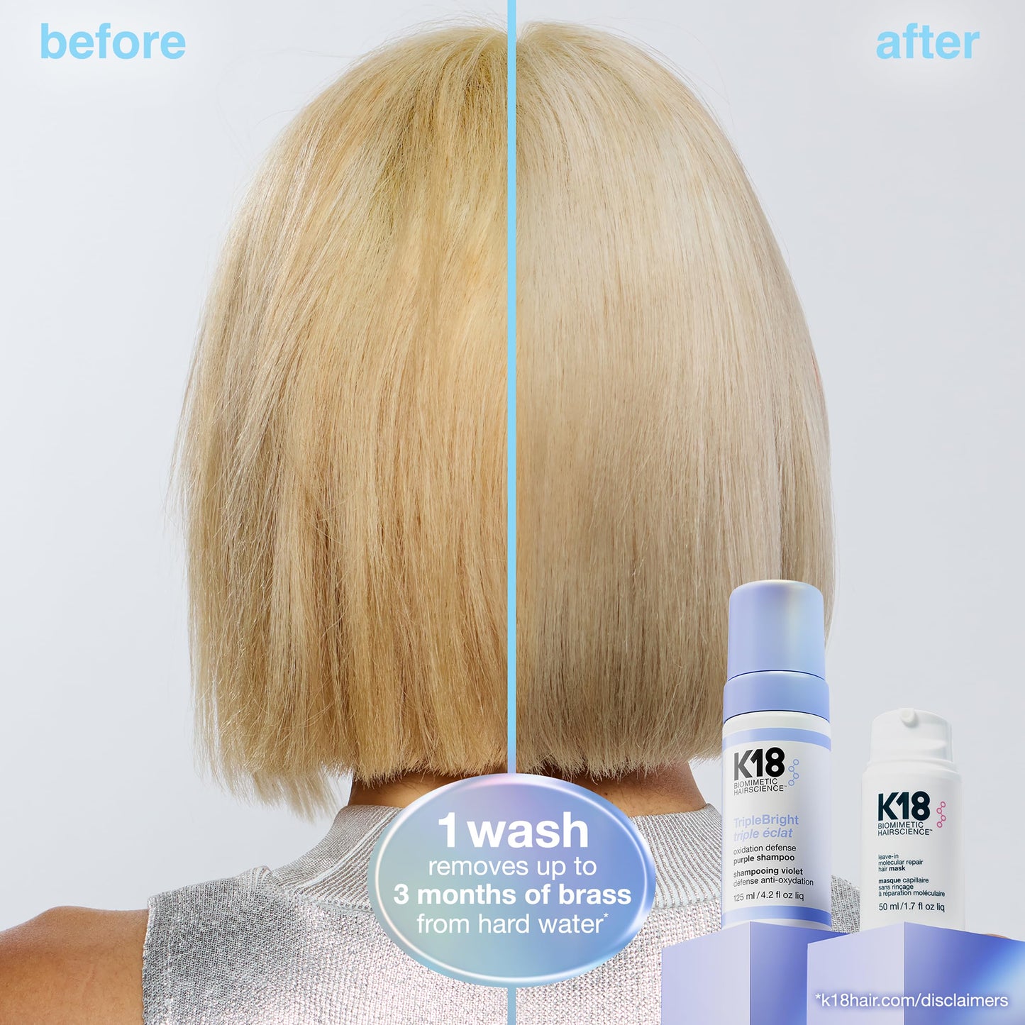 K18 TripleBright Oxidation Defense Purple Shampoo - Non-Staining Blonde Shampoo Removes + Helps Prevent Brass for Brighter, Longer-Lasting Blonde Beauty and Personal Care K18