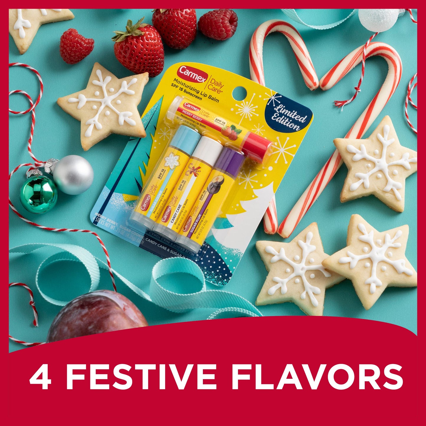 Carmex Daily Care Moisturizing Lip Balm Limited Edition Holiday Stick Pack in Sugar Plum, Candy Cane, Sugar Cookie and Merry Berry - 0.15 OZ each, 4 Beauty & Personal Care Carmex