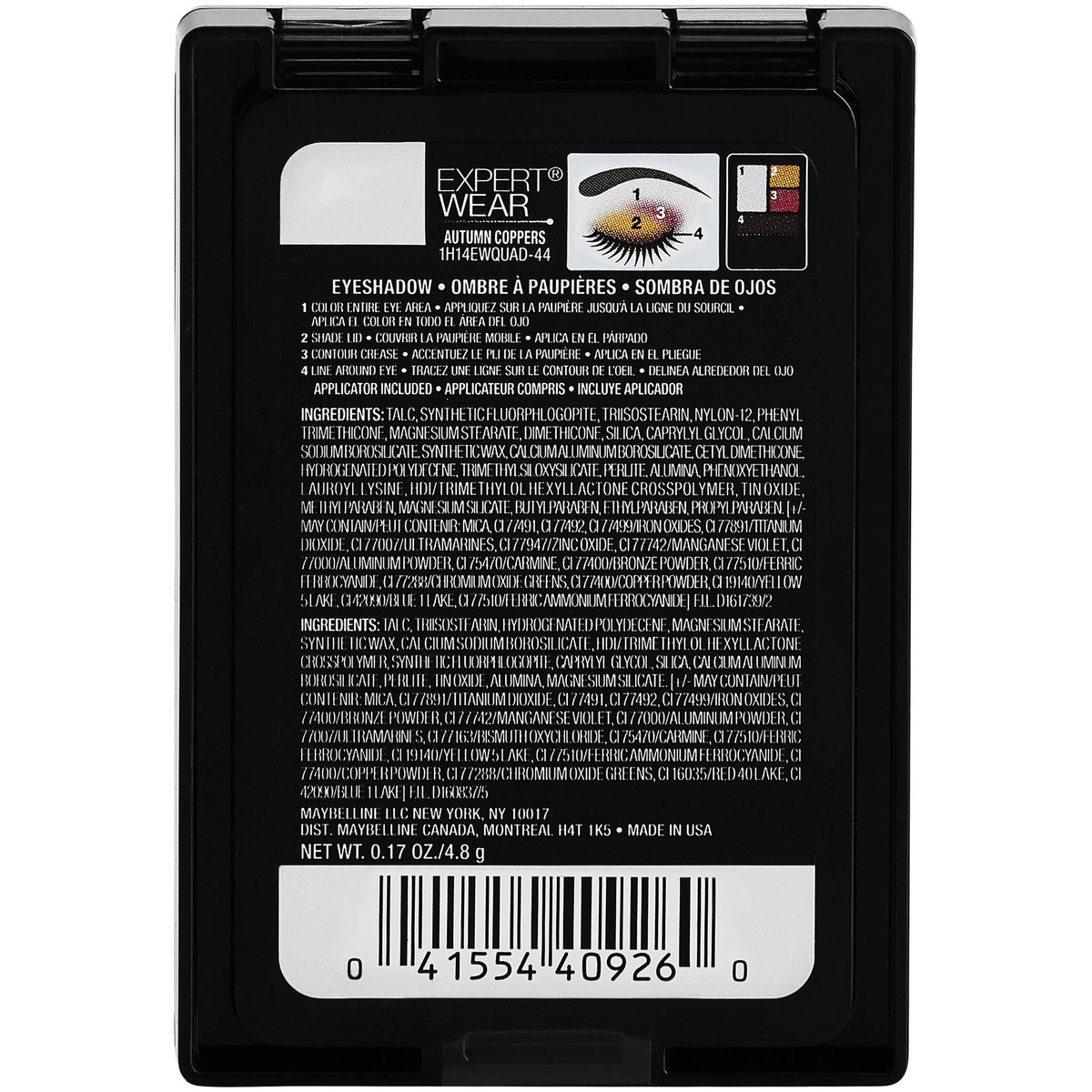 Maybelline New York Expert Wear Eyeshadow Quads, Autumn Coppers, 0.17 oz.