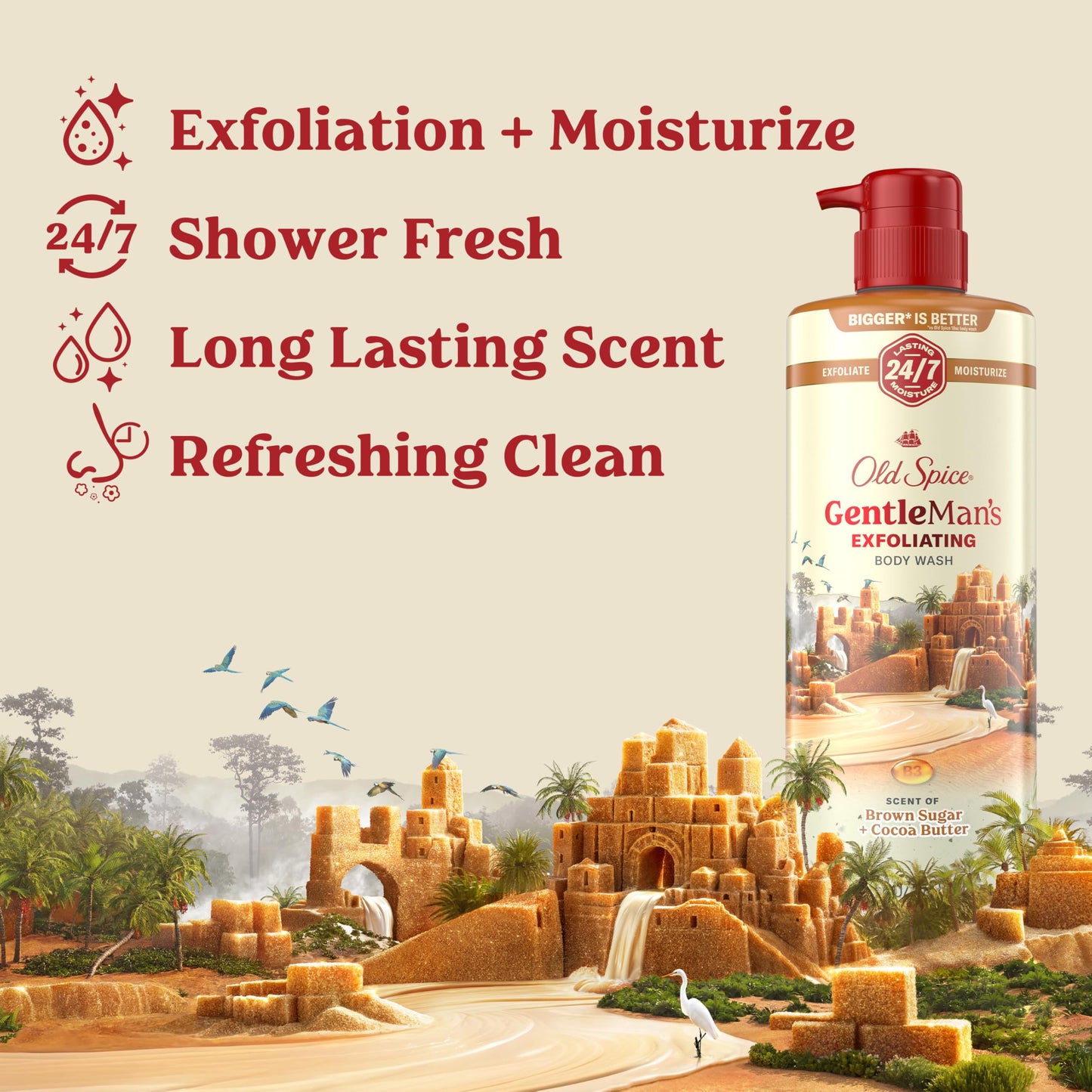 Old Spice GentleMan's Exfoliating & Moisturizing Body Wash for Men, 24/7 Shower Fresh with Long Lasting Scent, Renewing Vitamin B3 Blend, Brown Sugar Beauty & Personal Care Old Spice