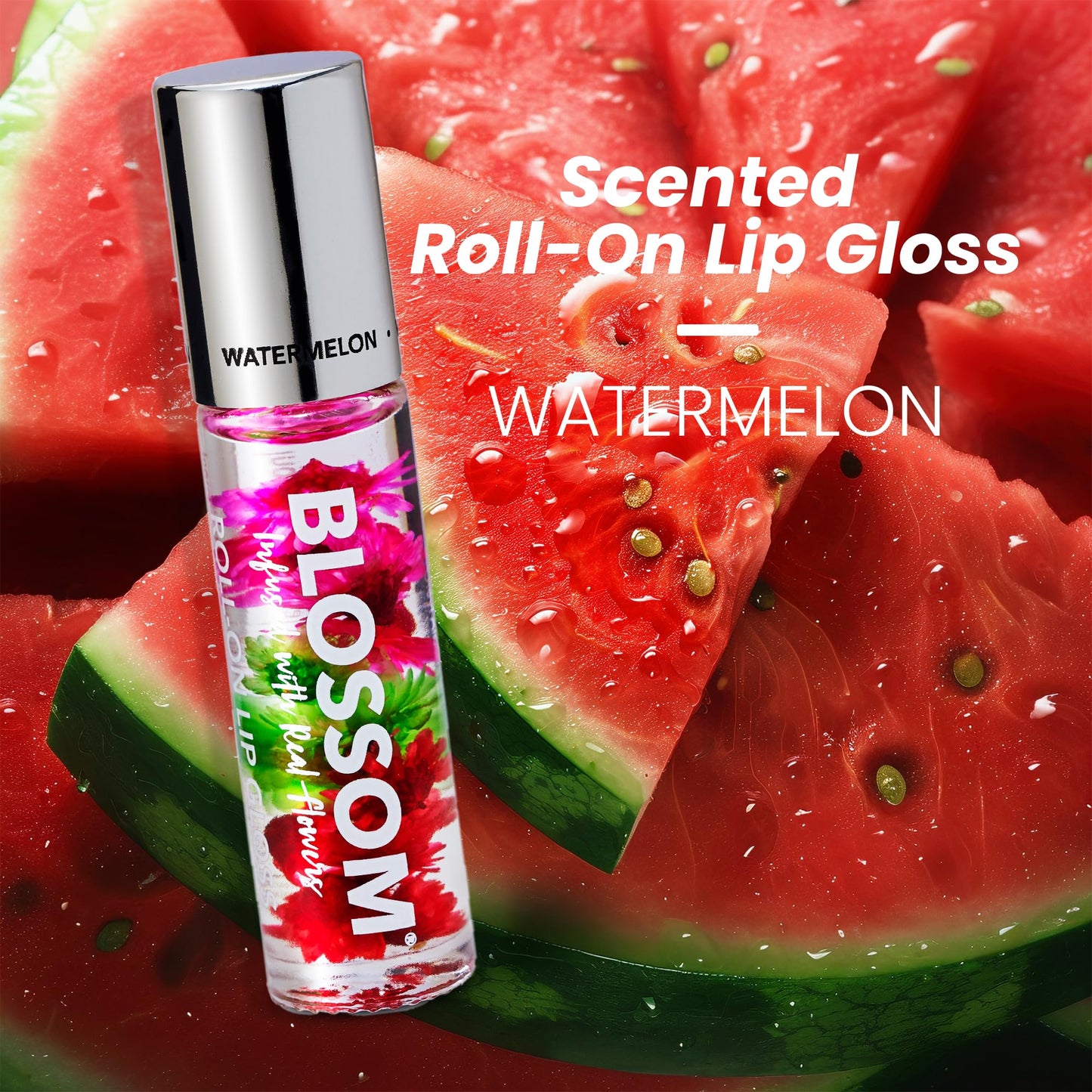 Blossom Roll on Lip Gloss, Scented Clear High Shine Moisturizing Lip Oil, Non Sticky, Infused with Real Flowers, Made in USA, 0.2oz, Watermelon Beauty & Personal Care Blossom