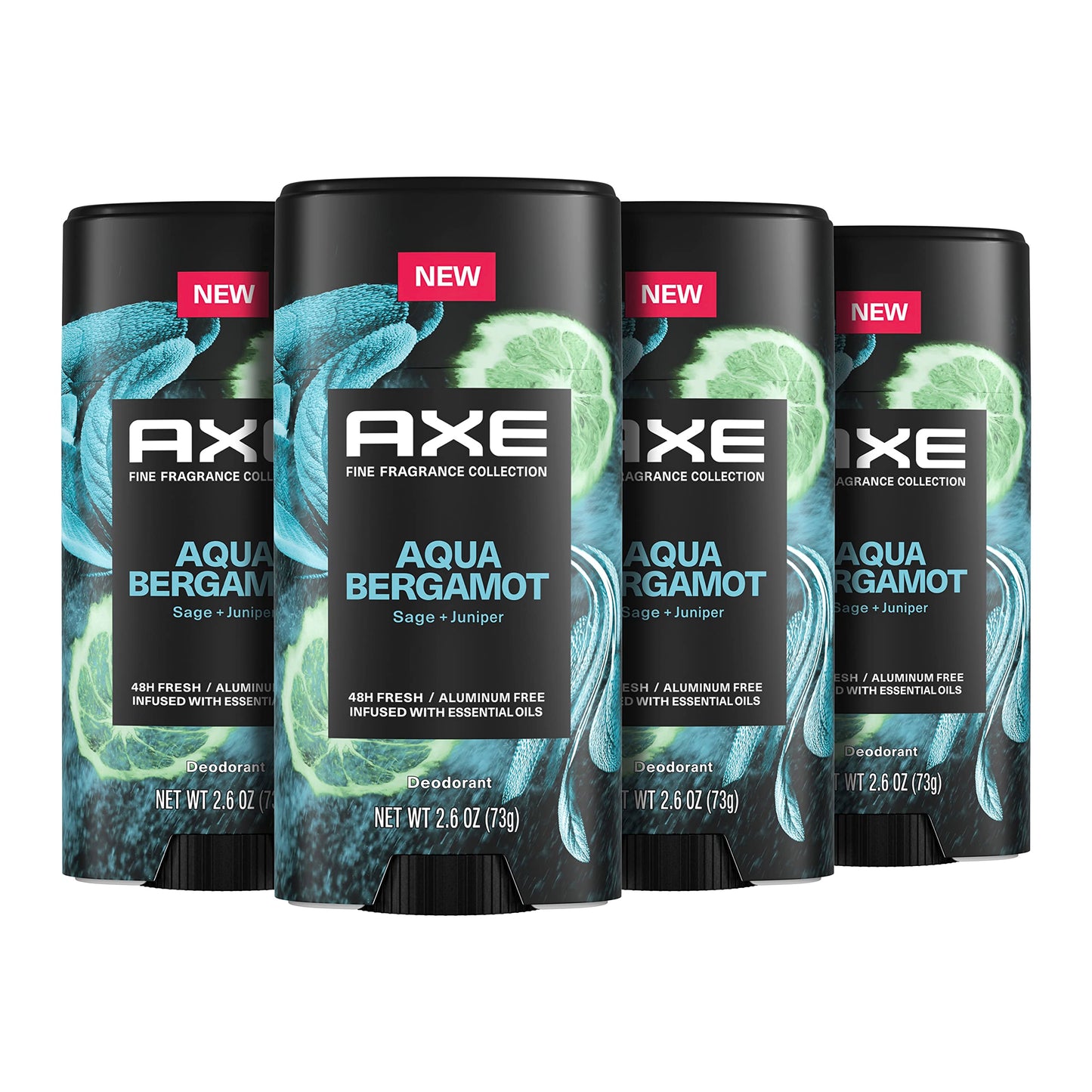 AXE Fine Fragrance Collection Deodorant Stick Aqua Bergamot 4 count 48H Odor Protection Infused with Bergamot, Sage and Juniper Essential Oils 2.6 oz Beauty and Personal Care AXE