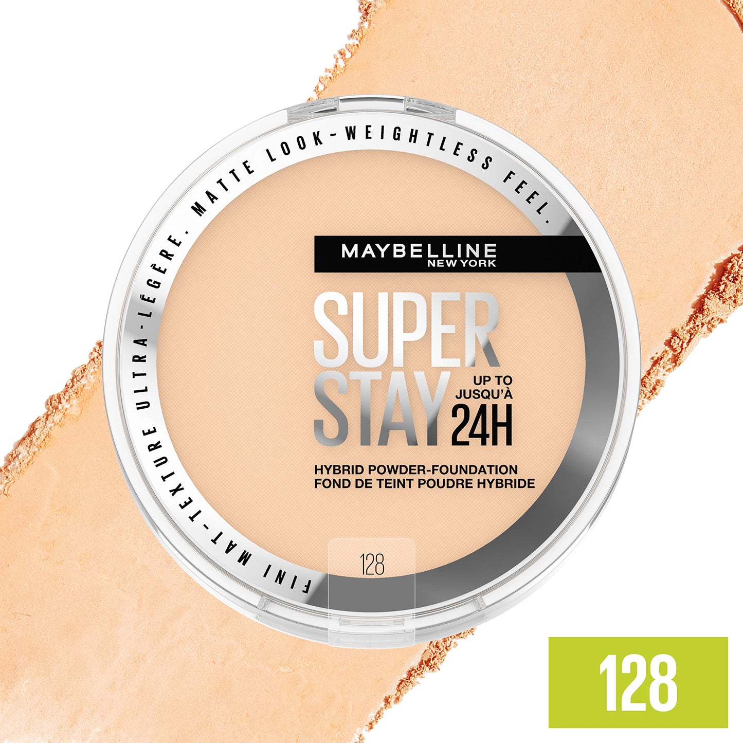 Maybelline Super Stay Up to 24HR Hybrid Powder-Foundation, Medium-to-Full Coverage Makeup, Matte Finish, 128, 1 Count Beauty & Personal Care MAYBELLINE
