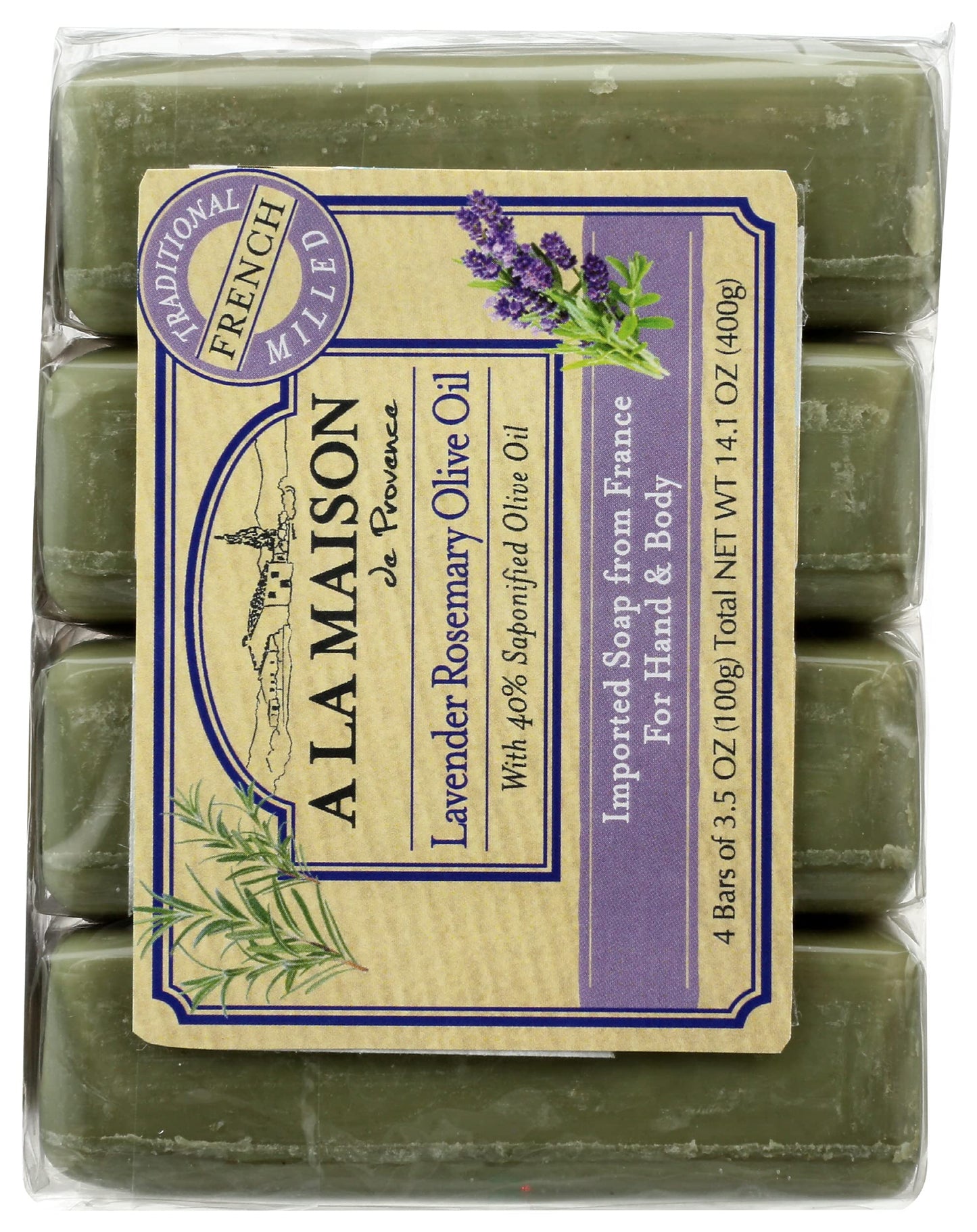 A LA MAISON Lavender Rosemary Olive Oil Bar Soap - Triple French Milled Natural Moisturizing Hand Soap Bar (4 Bars of Soap, 3.5 oz) Beauty & Personal Care A LA MAISON