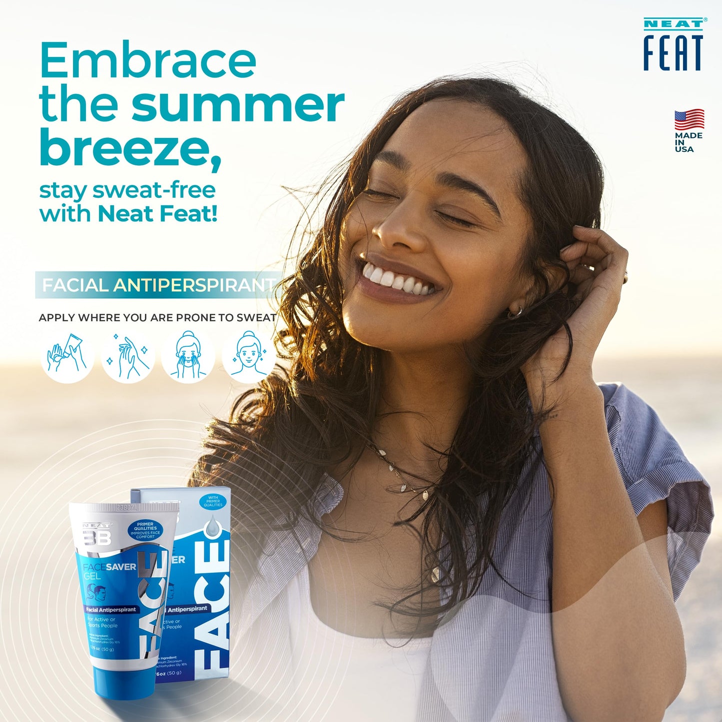 Neat Feat 3B Face Saver Antiperspirant Gel for Facial Perspiration & Shine, White and Blue, 1.76 Fl Oz Beauty & Personal Care Neat Feat