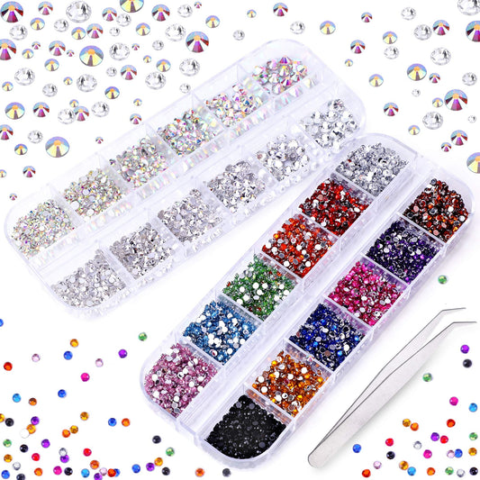 3000 PCS Rhinestones for Craft, PHOGARY AB Rhinestones Flat Back (Small Size 1.5-5 mm) 13 Colors with Pick Up Tweezer for Crafts Nail Face Art Clothes Beauty & Personal Care PHOGARY