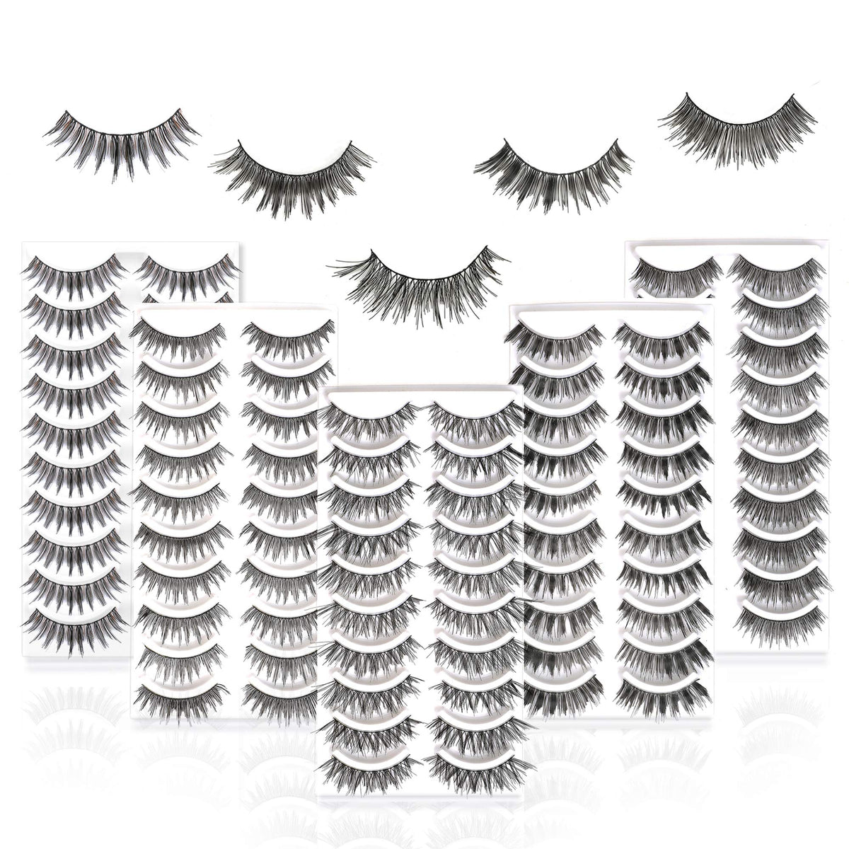 50 Pairs 5 Styles MUSELASH False eyelashes set professional 100% Handmade natural, glamorous, demi wispies, volume multipacks, cotton band, 10 Pairs Beauty & Personal Care MUSELASH