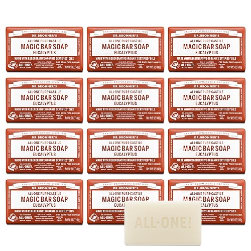 Dr. Bronner's Pure-Castile Magic Bar Soaps (Eucalyptus, 5oz, 12-Pack) - Made with RegeOrganic Oils, Soap Bars for Men & Women, Gentle for Face Beauty & Personal Care Dr. Bronner's