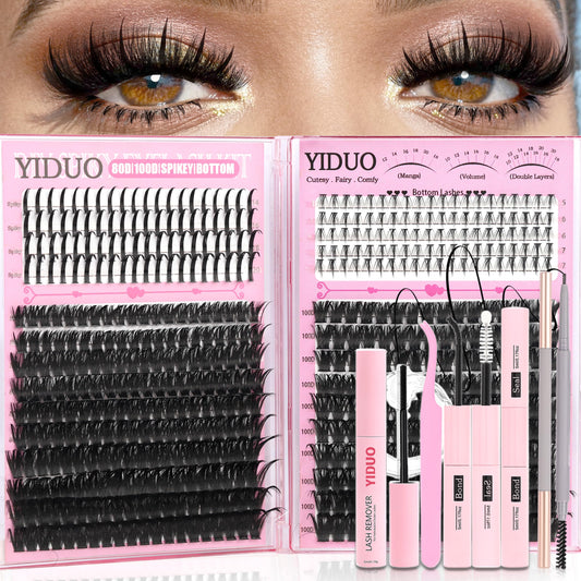 YIDUO 540Pcs Lashes Clusters Kit with Spikes+Bottom Eyelash 80D&100D Volume Clusters Lash Extension 10-18mm Wispy D Curvature Individual False Beauty and Personal Care YIDUO Default Title
