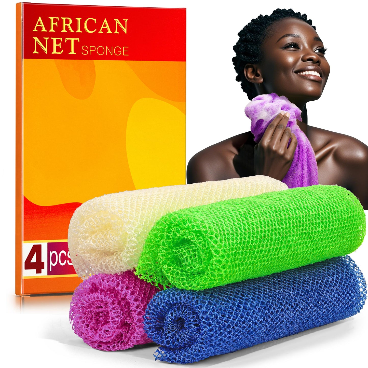 4 Pieces African Net Sponge for Deep Exfoliation - African Net Sponge Authentic, Exfoliating Washcloth, Quick-Drying African Exfoliating Net Beauty and Personal Care SpiralScgv