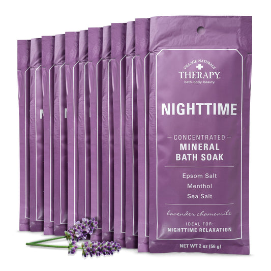 Village Naturals Therapy Nighttime Concentrated Mineral Bath Soak, Lavender Chamomile Scent, 2 oz, Pack of 12 Beauty and Personal Care Village Naturals Therapy