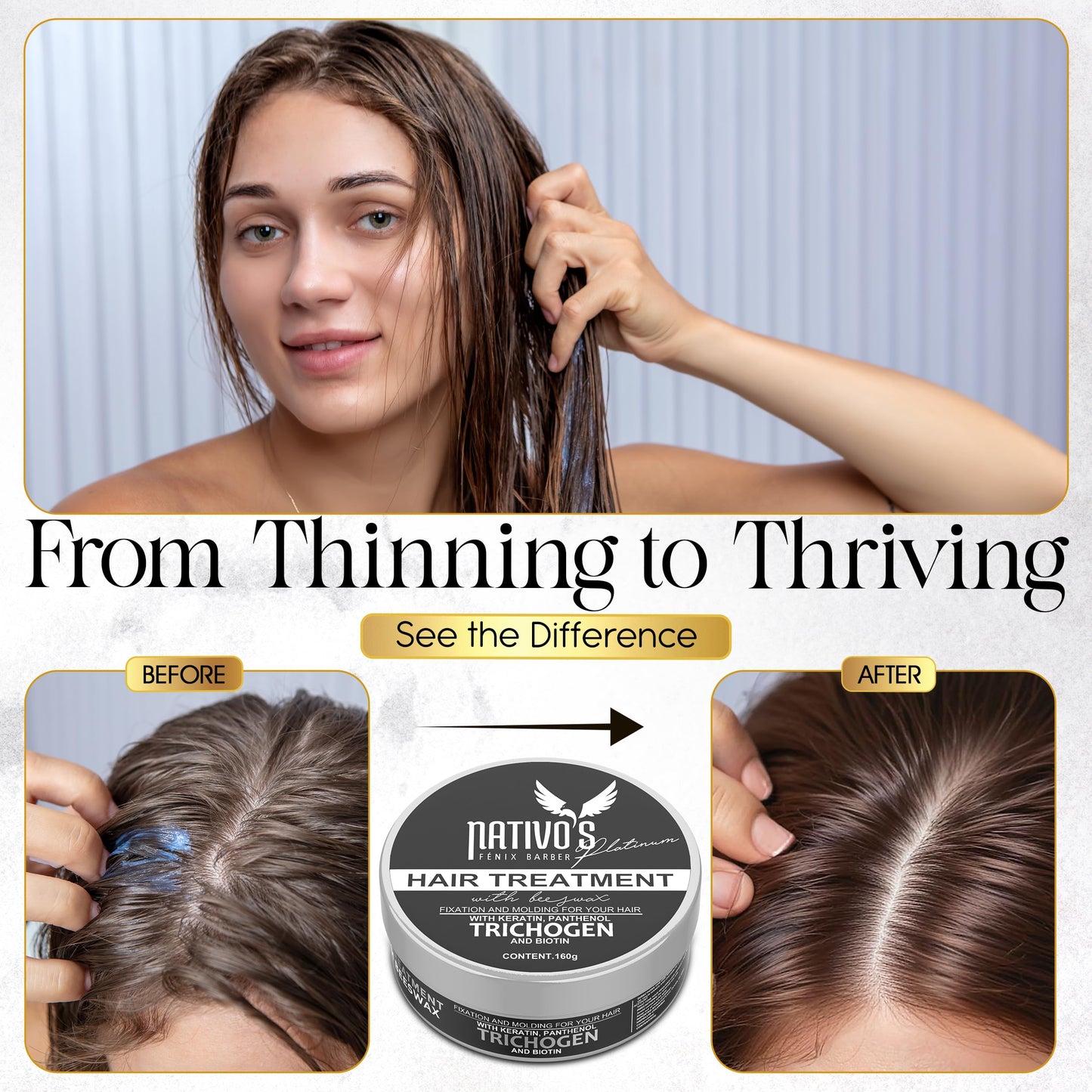 Nativo's Hair Thickening Styling Cream - Volumizing Formula with Keratin, Bee Honey, and Trichogen - Frizz Control and Flexible Hold for Men and Women Beauty & Personal Care Nativo's