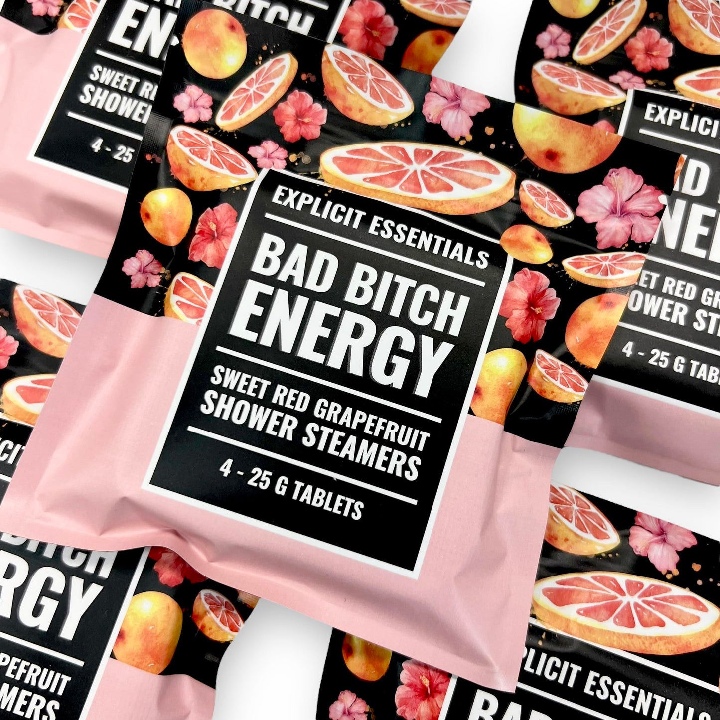 Explicit Essentials Bad B Energy Shower Steamers - Sweet Red Grapefruit Aromatherapy Shower Steamer Tablets (4 Pack) - Energizing Spa Shower Gift Beauty and Personal Care Explicit Essentials