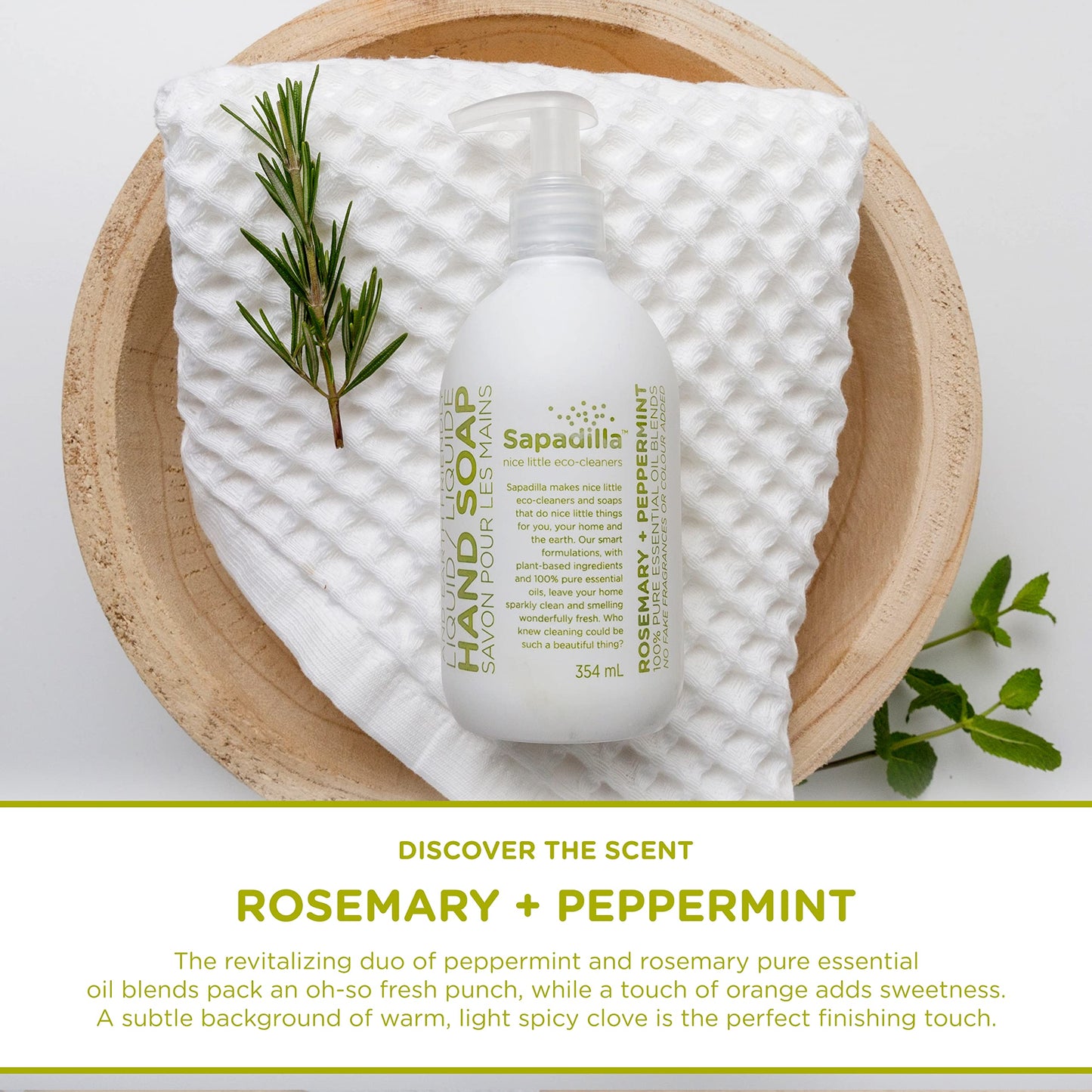 Sapadilla Liquid Hand Soap - Rosemary + Peppermint - Made with 100% Pure Essential Oil Blends, Cleansing & Moisturizing, Aromatic & Fragrant Hand Beauty & Personal Care Sapadilla