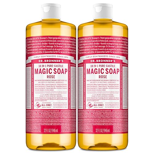 Dr. Bronner's Pure-Castile Magic Liquid Soap (Rose, 32 Ounce, 2-Pack)- Made with Regenerative Organic Certified Oils, 18-in1 Uses: Face, Hair, Hand Beauty & Personal Care Dr. Bronner's