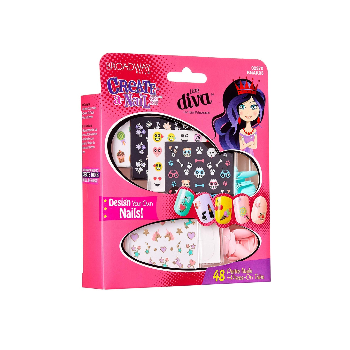 KISS Broadway Little Diva Nail Art Kit, Safe On Natural Nails, Mom Approved, Over 250 Nail Stickers, 48 Ready-To-Wear Petite Fake Nails & 48 Press-On Beauty & Personal Care KISS