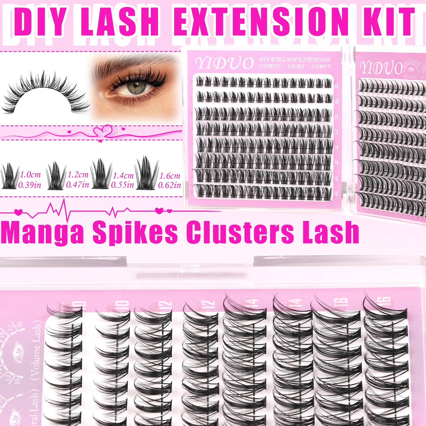 YIDUO Lash Cluster Kit Makeup Bag Set 1686pcs 40D+50D+60D+80D+100+Spikes+Bottom Full Eyelash Cluster Kit Volume Wispy 10-20mm DIY Lashes Extensions Beauty and Personal Care YIDUO