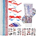 4th of July Accessories Set, 25Pcs Patriotic Outfit Kit with Star Glasses, Beaded Necklaces, Bracelets, Red White Blue Face Glitter Gel, Temporary Beauty & Personal Care QVAIVE