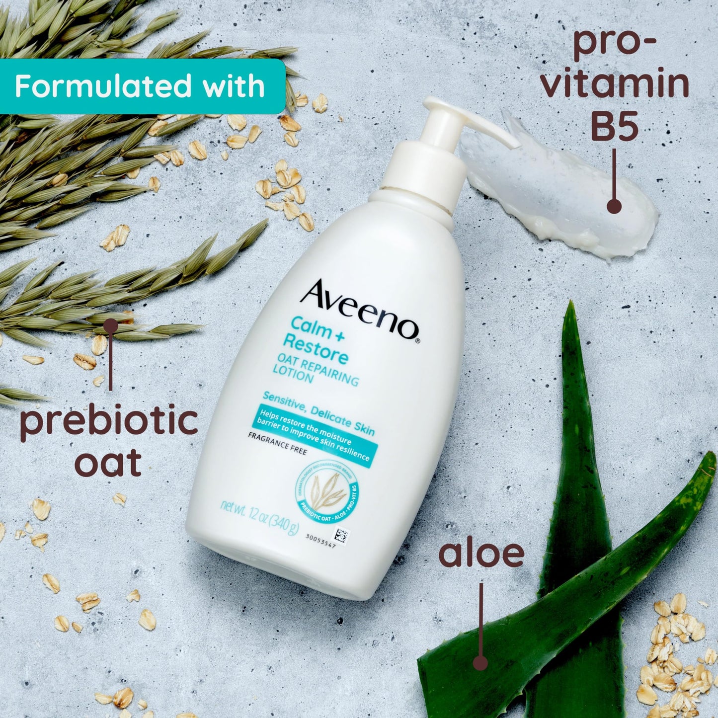Aveeno Calm + Restore Oat Repairing Body Lotion for Sensitive Skin, Daily Moisturizer with Prebiotic Oat, Aloe & Pro-Vitamin B5, Fragrance Free Body Beauty & Personal Care Aveeno