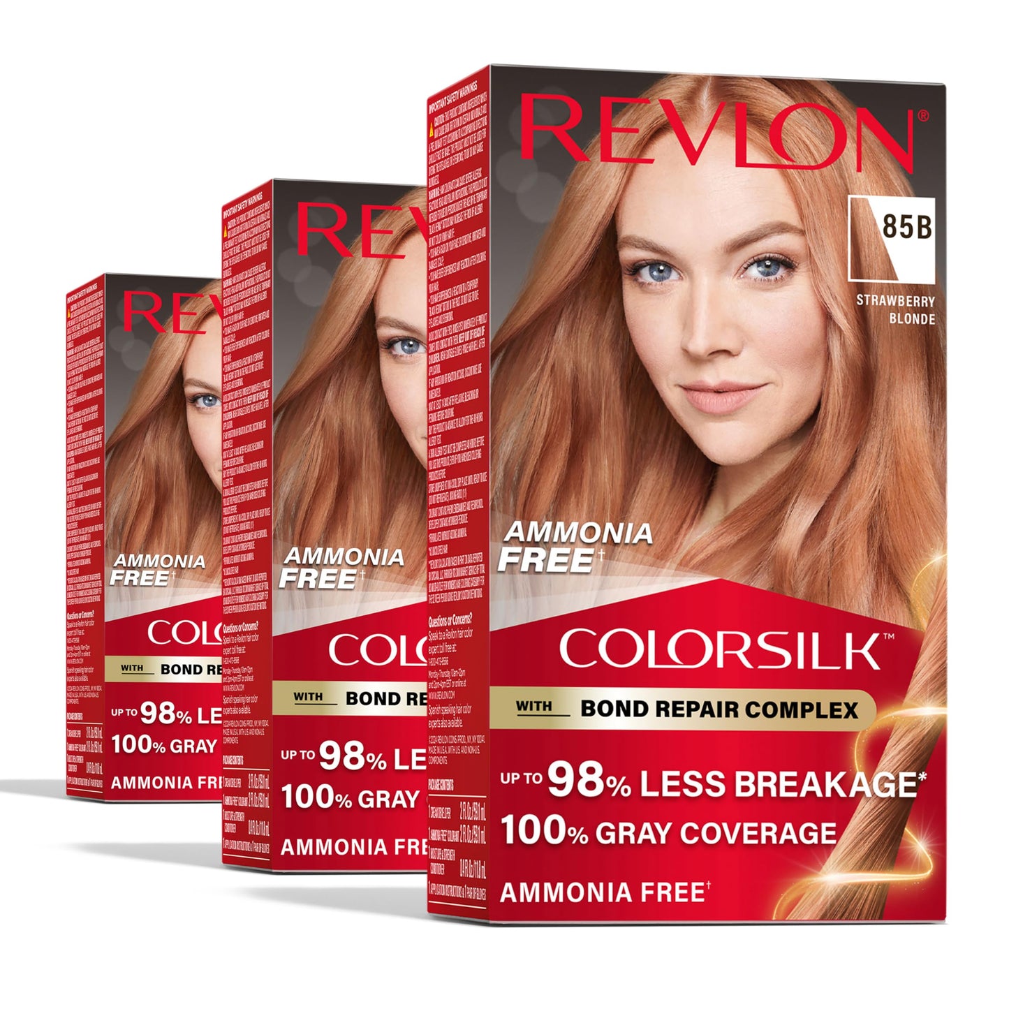 Revlon ColorSilk with Bond Repair Complex, Blonde Permanent Hair Color, 100% Gray Coverage, Ammonia Free Hair Dye, Vegan Keratin, 85B Strawberry Beauty & Personal Care REVLON