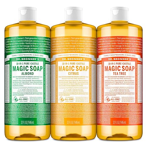 Dr. Bronner's Pure-Castile Magic Liquid Soap - Made with Organic Oils 32 oz (3-Pack) Almond, Citrus, Tea Tree, Body Wash, Face, Dish, Laundry, Pet Beauty & Personal Care Dr. Bronner's