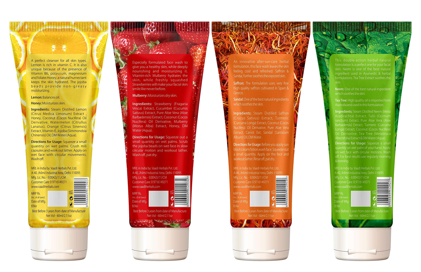 Vaadi Herbals Assorted Herbal Face Wash, 60ml (Pack of 4) Beauty & Personal Care Vaadi Herbals
