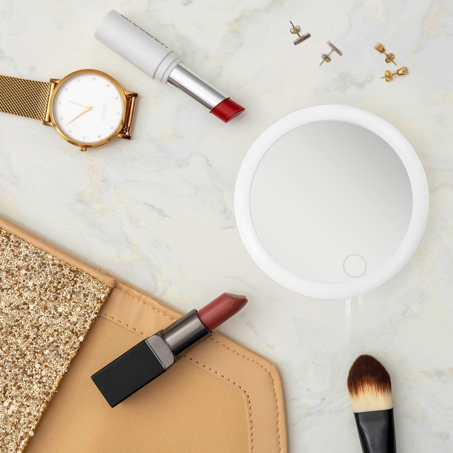 Zadro 4" Round LED Mirror Makeup Travel Mirror with Light Rechargeable Compact Mirror for Purses Portable Carrying Pouch Beauty & Personal Care Zadro