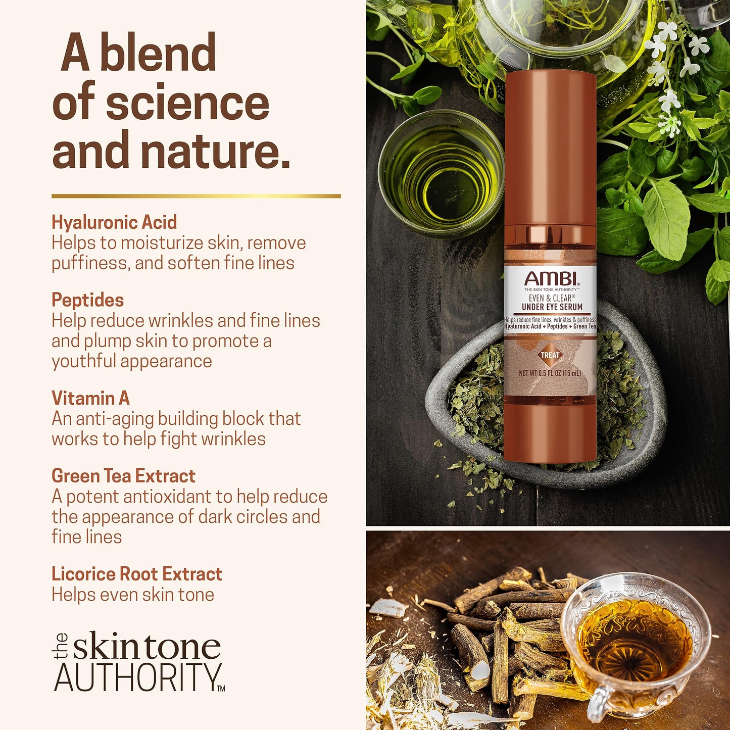 Ambi Even & Clear Under Eye Serum for All Skin Types; Anti Aging Formula features Peptides, Hyaluronic Acid, and Vitamin A to help Reduce Fine Lines Beauty & Personal Care Ambi