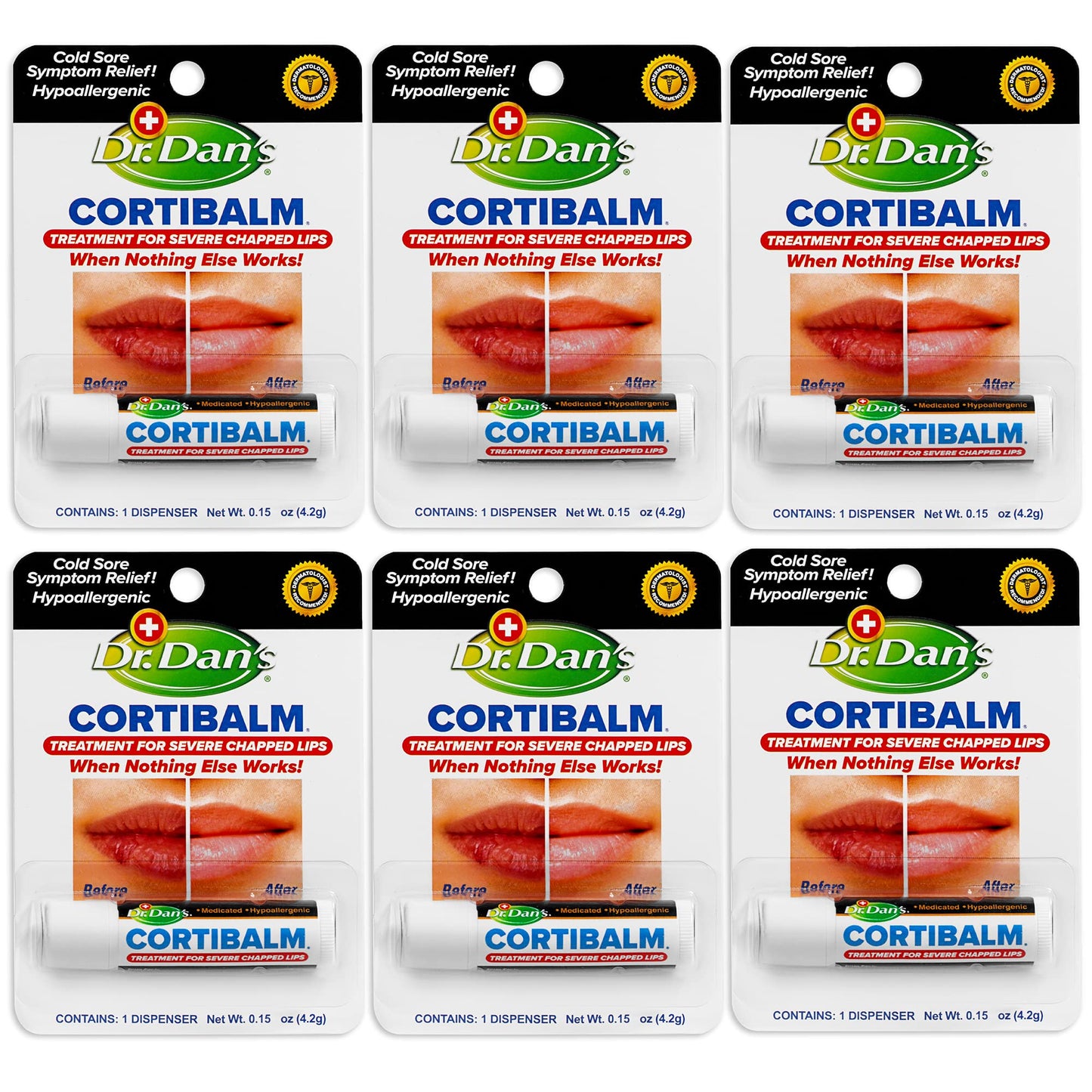 Dr. Dan's Cortibalm-6 Pack-for Dry Cracked Lips - Healing Lip Balm for Severely Chapped Lips - Designed for Men, Women and Children Beauty and Personal Care Dr. Dan's