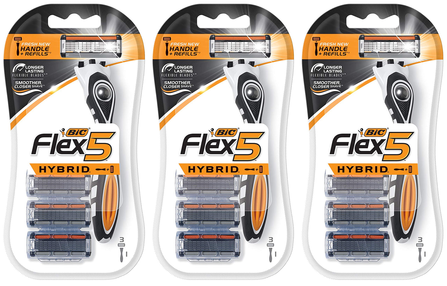 Bic Flex 5 Hybrid Razor - 1 Count Handle & 3 Count Cartridges Per Package - Pack of 3 Packages Beauty and Personal Care BIC
