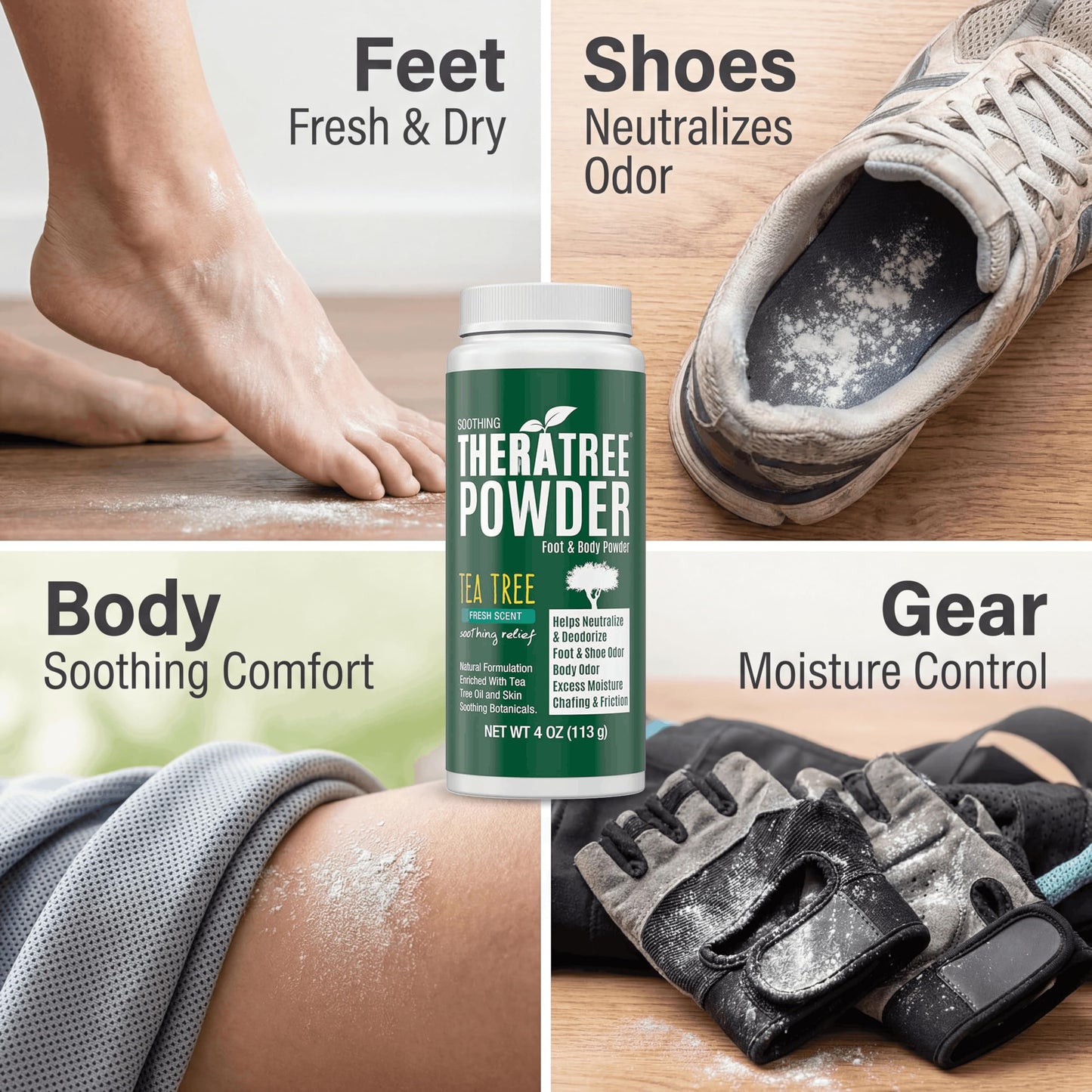 TheraTree Foot, Body and Shoe Powder with Tea Tree for Odor and Moisture Control with Organic and Natural Ingredients - Fresh Scent 4 oz Beauty & Personal Care Oleavine