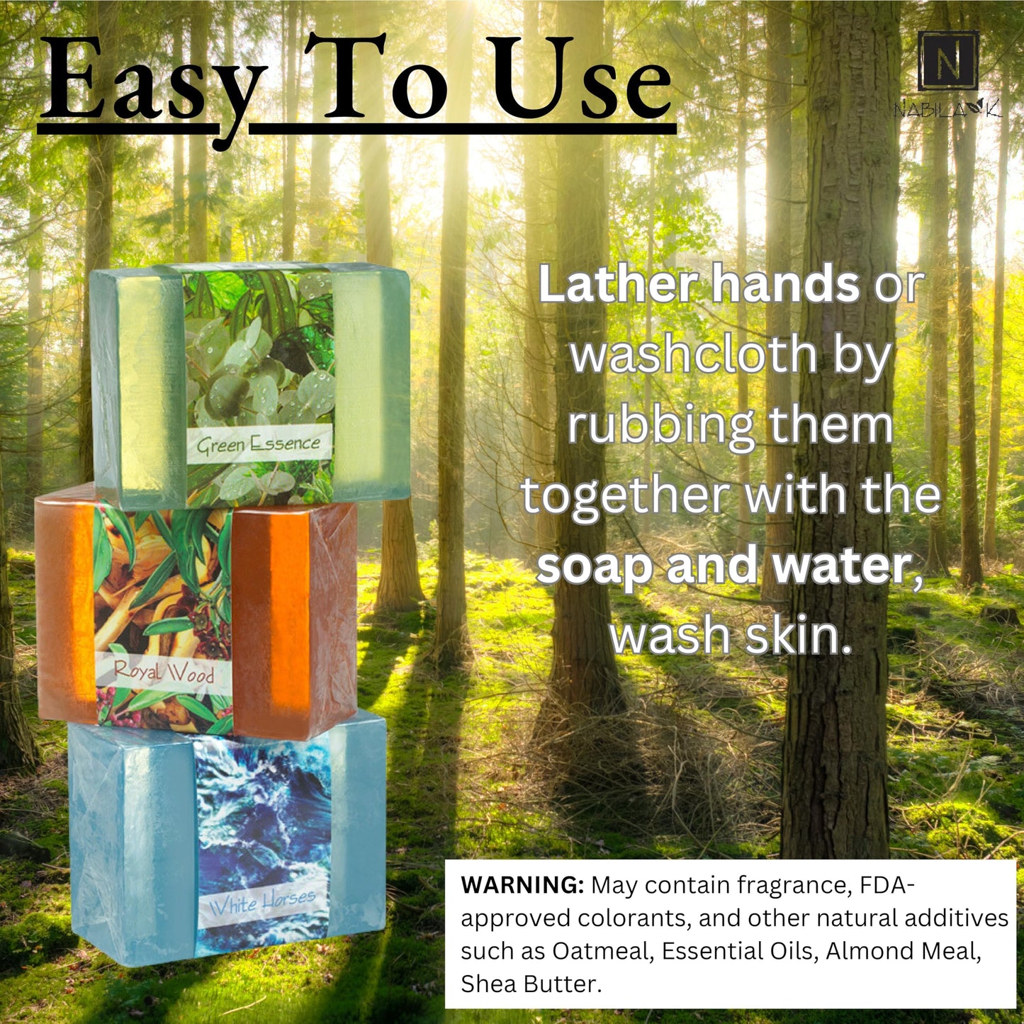 Nabila K Elements Glycerin Bar Soap Set of 3 | Green Essence, Royal Wood & White Horses | Natural, Vegan, Hypoallergenic | 100% Vegetable Glycerin Beauty & Personal Care Nabila K
