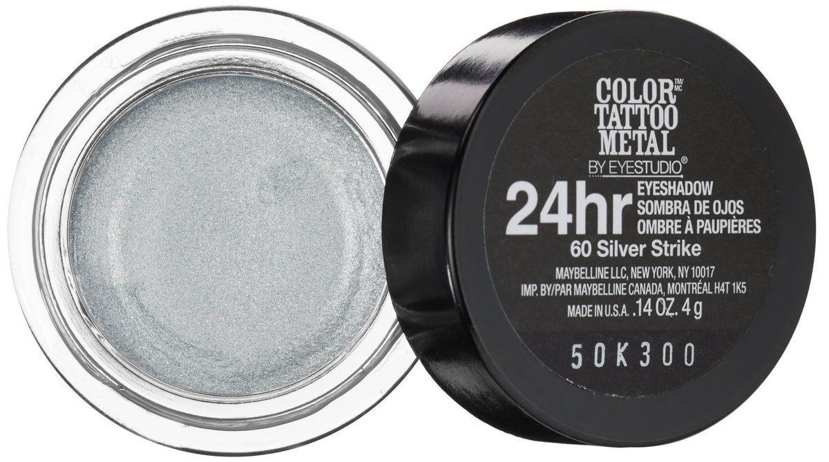 Maybelline New York Eyestudio ColorTattoo Metal 24HR Cream Gel Eyeshadow, Silver Strike, 0.14 Ounce (1 Count)