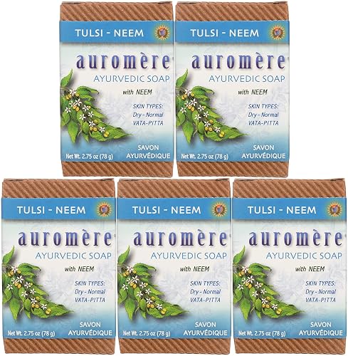 Auromere Ayurvedic Bar Soap, Tulsi Neem - Eco Friendly, Handmade, Vegan, Cruelty Free, Natural, Non GMO (2.75 oz), 5 pack Beauty & Personal Care Auromere