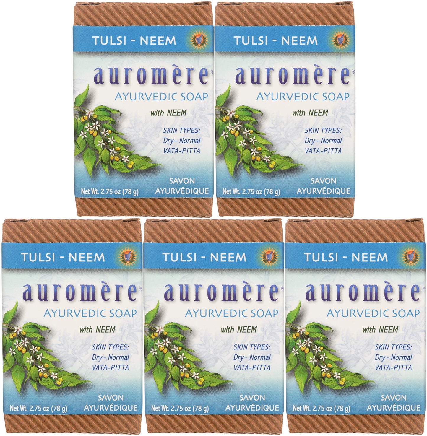 Auromere Ayurvedic Bar Soap, Tulsi Neem - Eco Friendly, Handmade, Vegan, Cruelty Free, Natural, Non GMO (2.75 oz), 5 pack Beauty & Personal Care Auromere