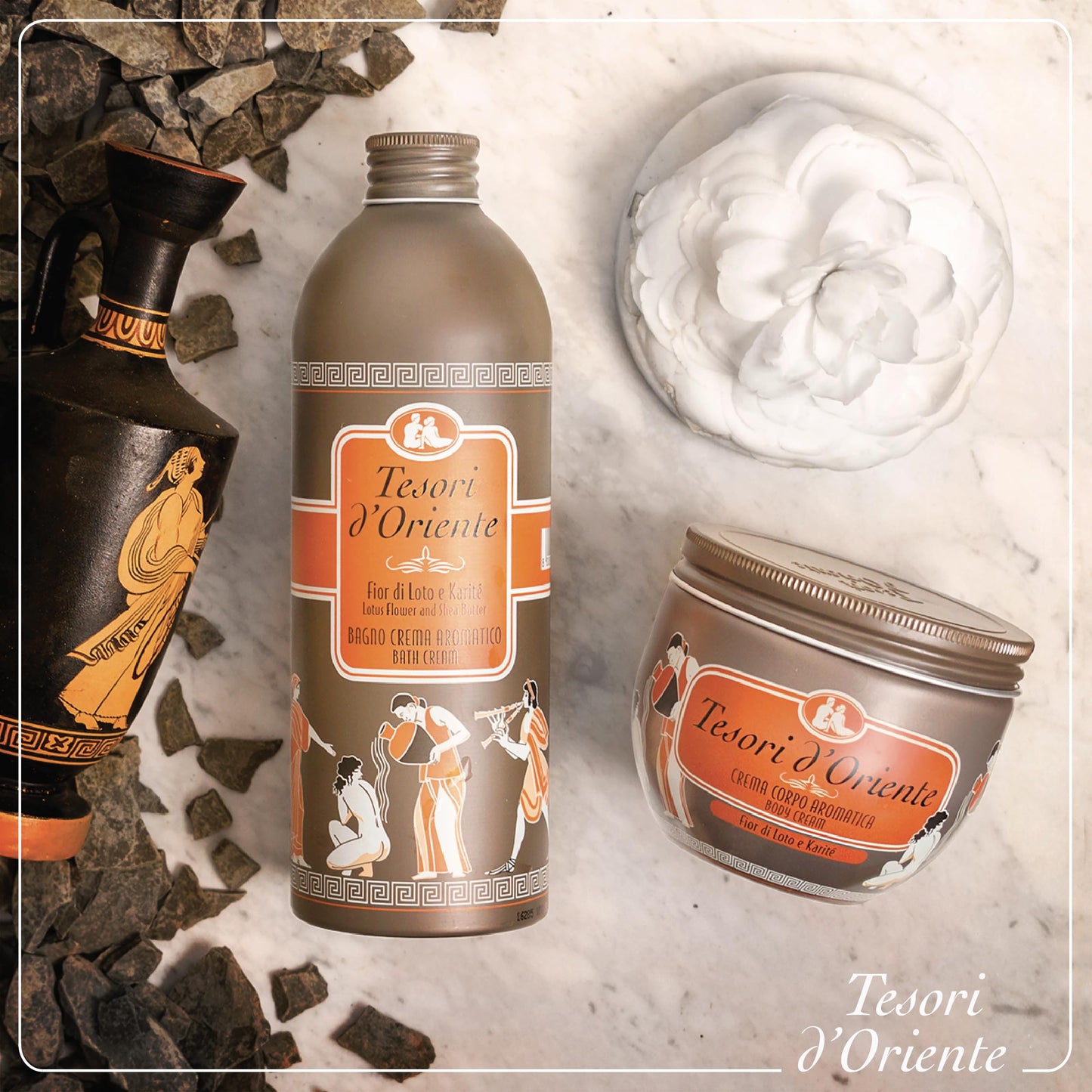 Tesori d'Oriente: "Fior Di Loto e Karité" ("Lotus Flower and Shea Butter") Bath Cream - 16.9 Fluid Ounces (500ml) Bottle [ Italian Import ] Beauty & Personal Care Tesori d'Oriente