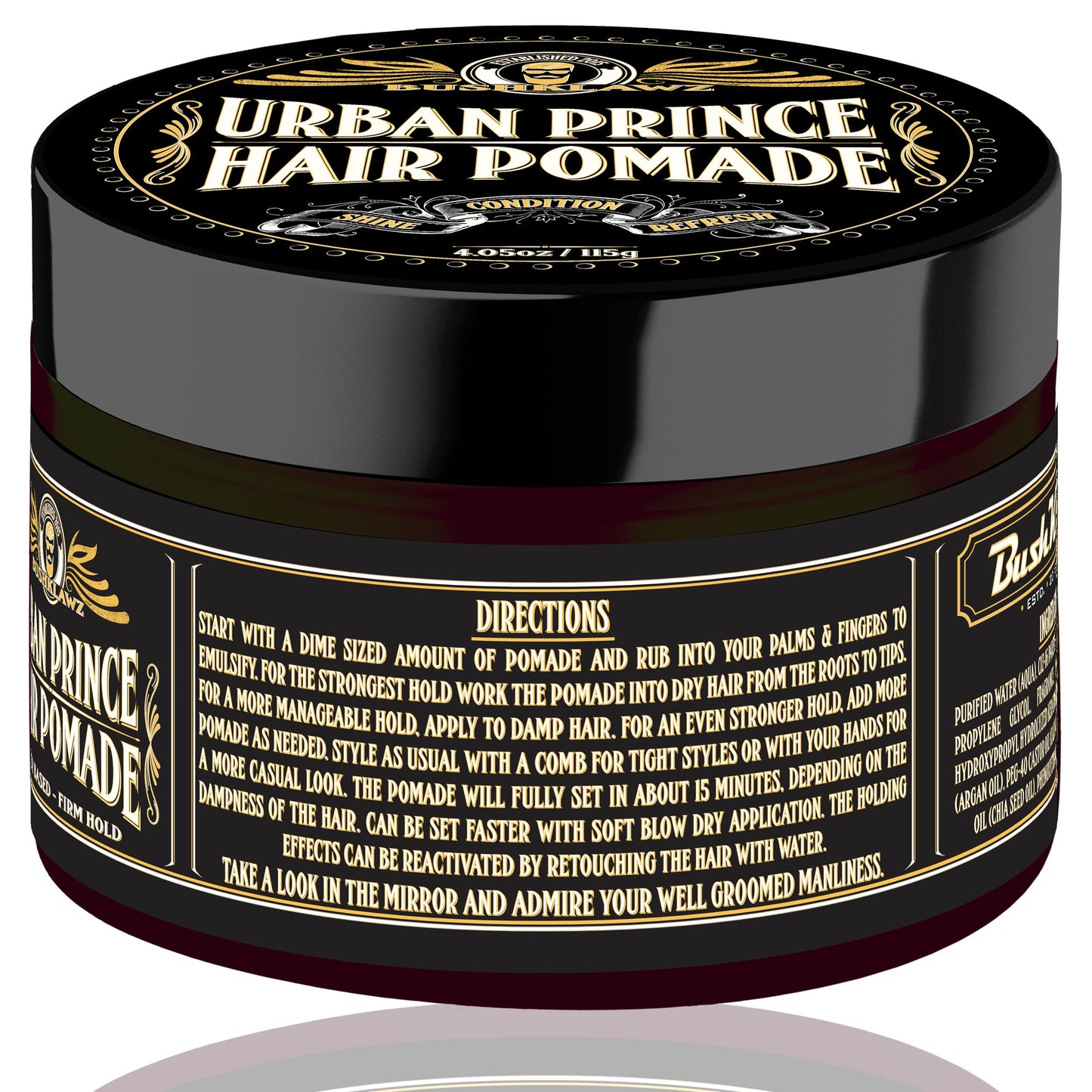 BushKlawz Urban Prince Hair Pomade Water Based Firm Strong Hold Easy to Wash Out Gel Type for Tight Styles Men's Styling Product Barber Approved 115g Beauty & Personal Care BushKlawz