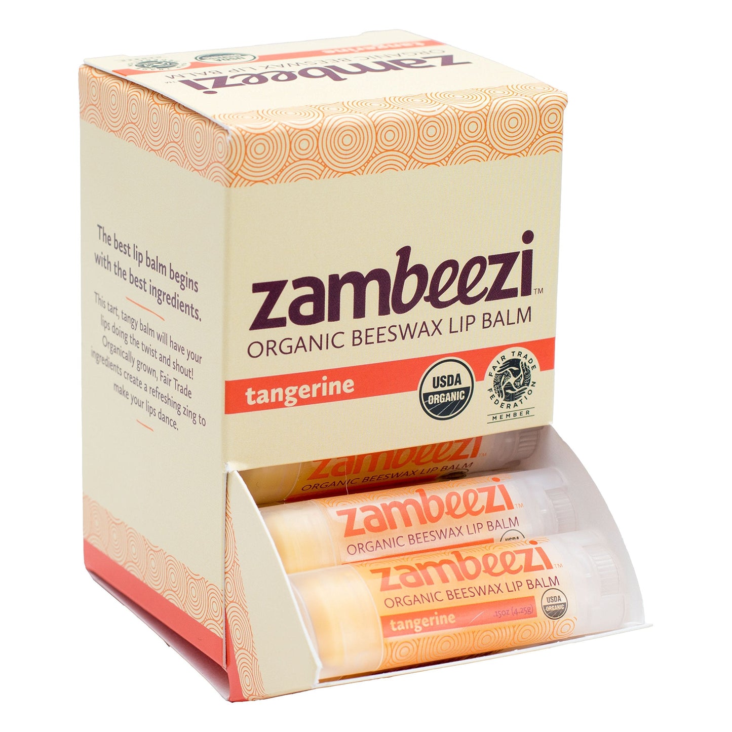 Case of Beeswax Lip Balm by ZAMBEEZI - Tangerine 24-Tube Carton - Crafted with USDA Organic, Fair Trade, Lip Refreshing Ingredients from Zambia Beauty and Personal Care Zambeezi
