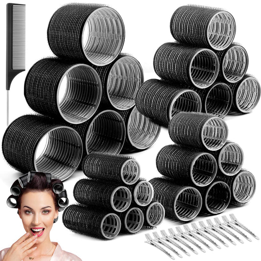 Hair Curler Rollers for Women 24PCS Heatless Hair Roller with 12PCS Clips, 4 Sizes（Jumbo Large Medium Small）Self Grip Holding Hair Rollers for Long Beauty and Personal Care Cludoo Default Title